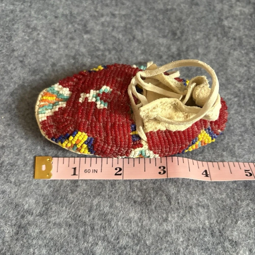 Vintage Cheyenne Moccasins Native American Infant‎ Child Size Fully Beaded Red
